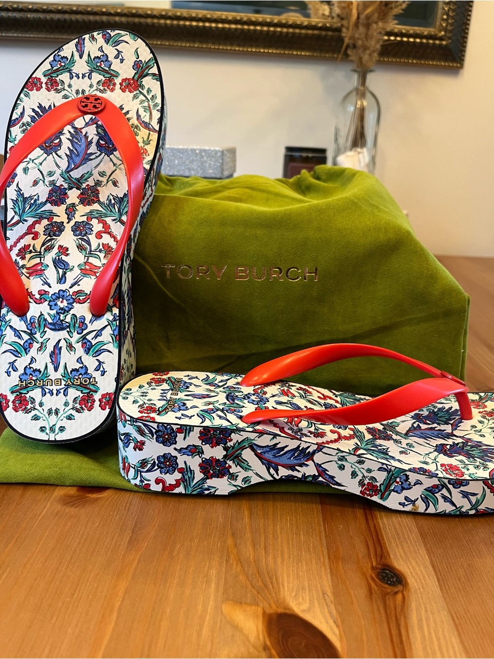 Tory Burch Floral Platform Flip Flops
